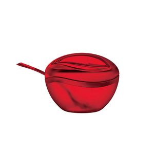 Açucareiro De Plástico Com Tampa e Colher Vermelho Translúcido - UZ