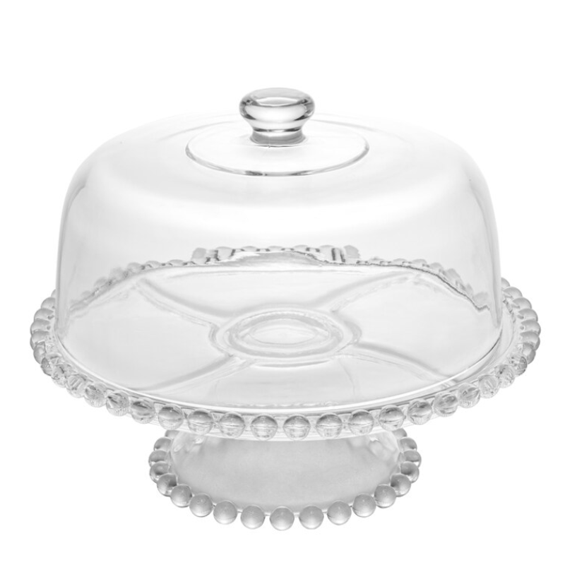 Prato-Para-Bolo-Com-Pe-De-Cristal-e-Tampa-Pearl-31cm-x-25cm---Rojemac