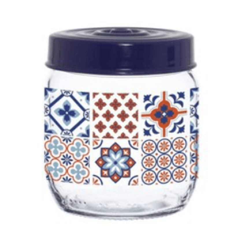 Pote-De-Vidro-Redondo-Para-Mantimentos-Mosaico-Azul-425ml---Fratelli