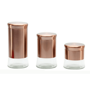 Pote De Vidro Hermético 3 Peças Rose Gold  - Hauskraft