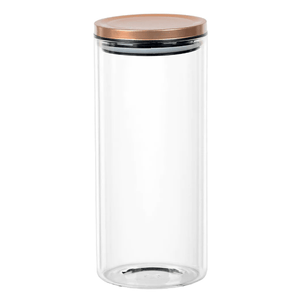 Pote De Vidro Redondo Para Mantimentos Tampa De Cobre 1,4L - Full Fit
