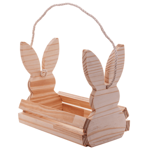 Cesto De Madeira Pinus Com Alça Coelho 29cm x 25cm x 18cm - Rojemac