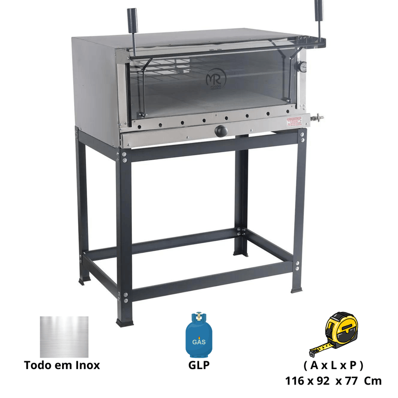 Forno-de-Pizza-Industrial-a-Gas-Refratario-80x60cm-Inox-MR-Fogoes