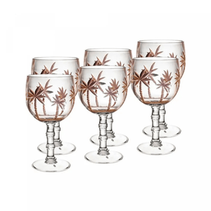 Conjunto 6 Taças de Acrílico Palm Gold 500ml Wolff Luxo