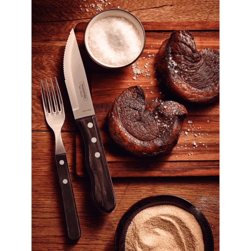 Jogo Churrasco 12 Pecas Tramontina Dynamic Inox Madeira Natural