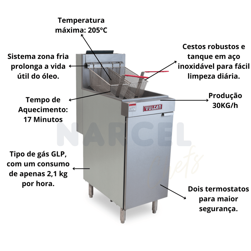Fritadeira Industrial Vulcan LG300 a Gas GLP 20 Litros Hobart