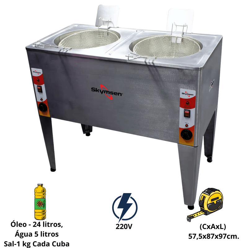 Fritadeira Eletrica Skymsen FRP-24D 2 Cubas 24 Litros Inox Agua e Oleo