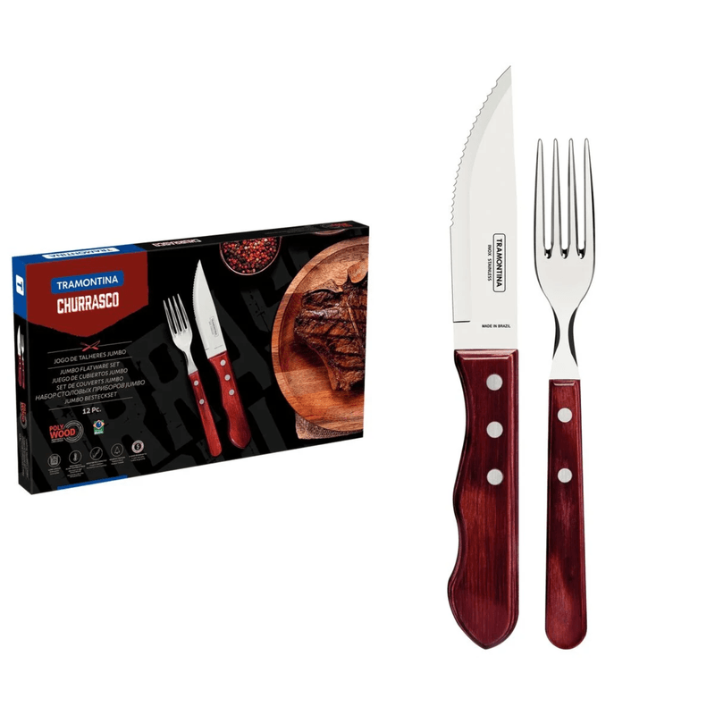 Jogo Talheres Churrasco Inox Vermelho 12 Pecas Tramontina Polywood
