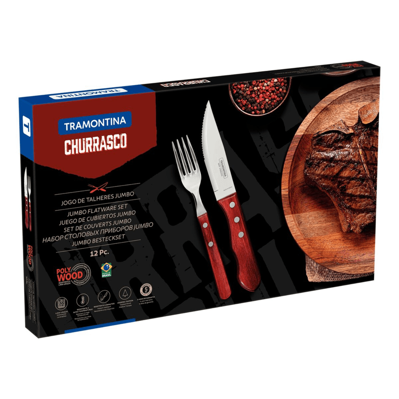 Jogo Talheres Churrasco Inox Vermelho 12 Pecas Tramontina Polywood