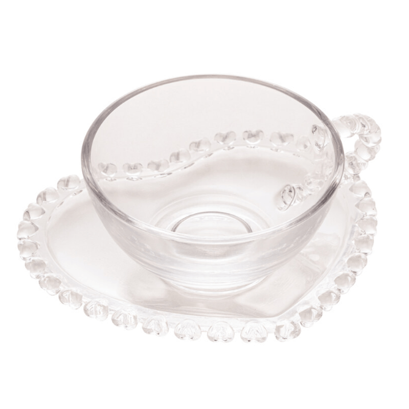 Xicara De Cristal Com Pires Coracao 170ml - Lyor