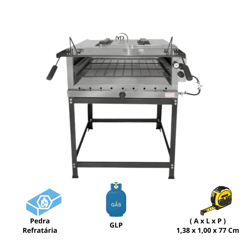 -Forno Pizza a Gas MR Fogoes 80x60Cm Com Pedra Refrataria