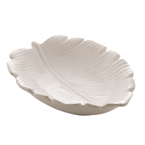 Centro De Mesa Folha De Cerâmica Banana Leaf Branco 16x12x4cm - Lyor