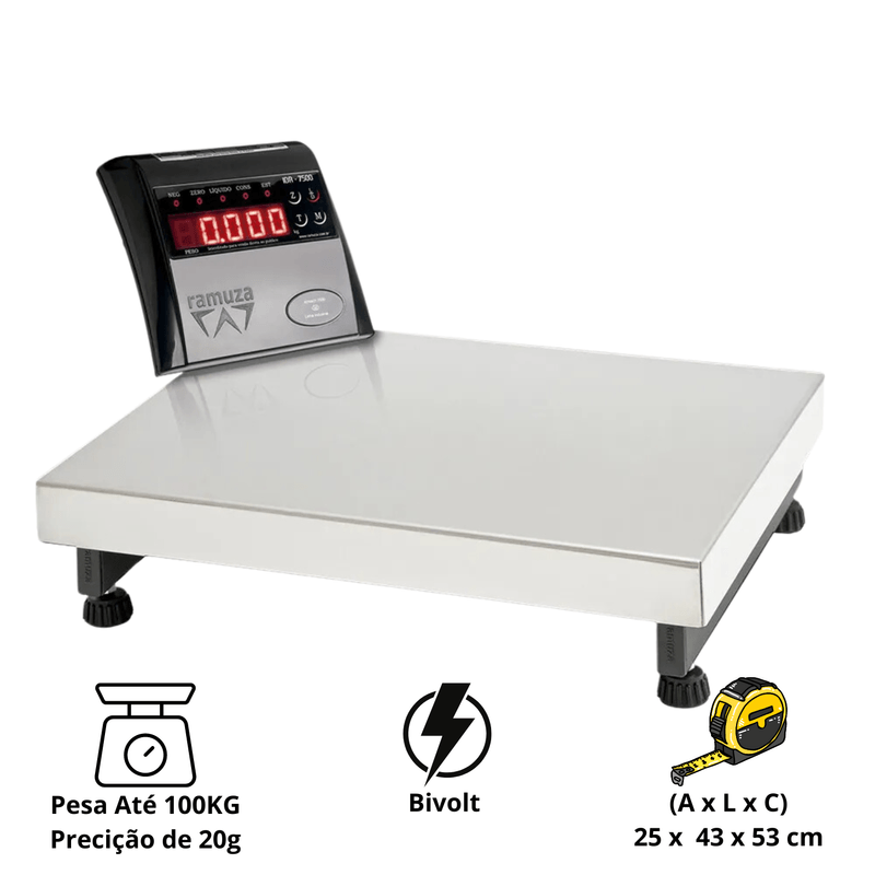 Balanca Industrial 100kg Inox Alta Precisao 20g Ramuza