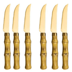 Conjunto De Facas Aco Inox Cabo Plastico Bambu Dourado 6 Pecas - Lyor