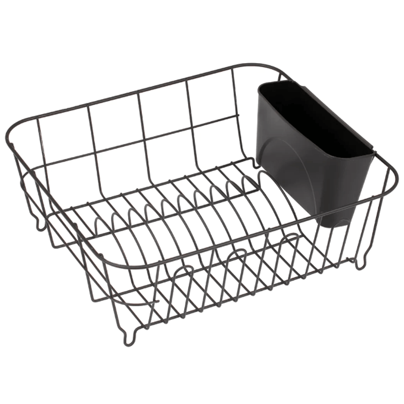 Escorredor Para Loucas De Metal Com Porta Talheres Preto - Full Fit