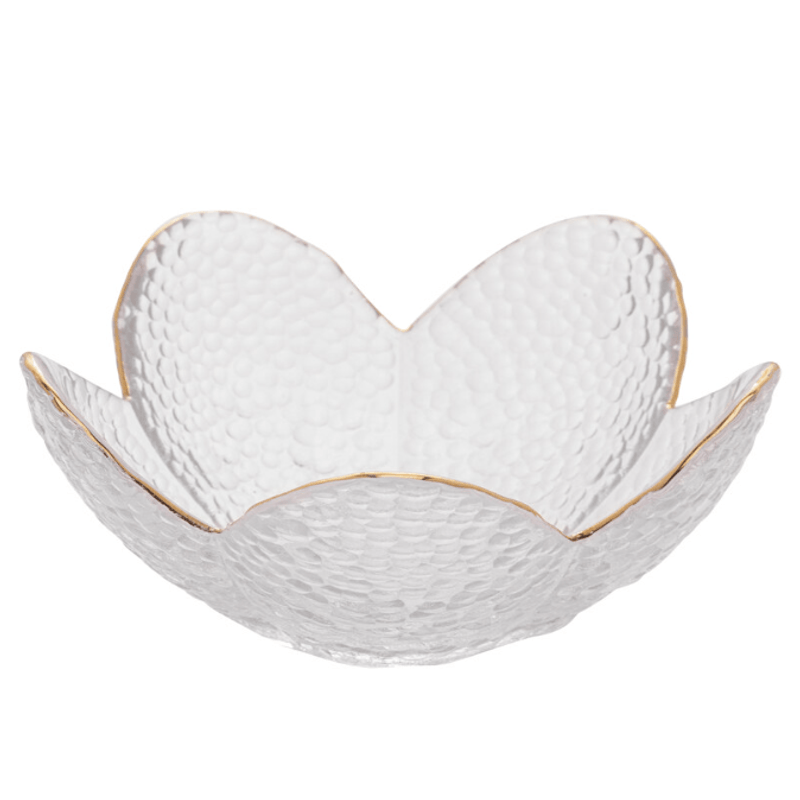 Bowl De Cristal Martelado Borda Dourada Flor 16cm - Rojemac