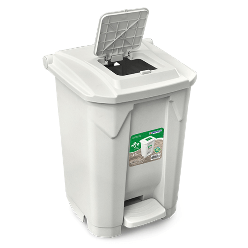 Lixeira Branca 60L Com Roda Pedal e Tampa Toyplas