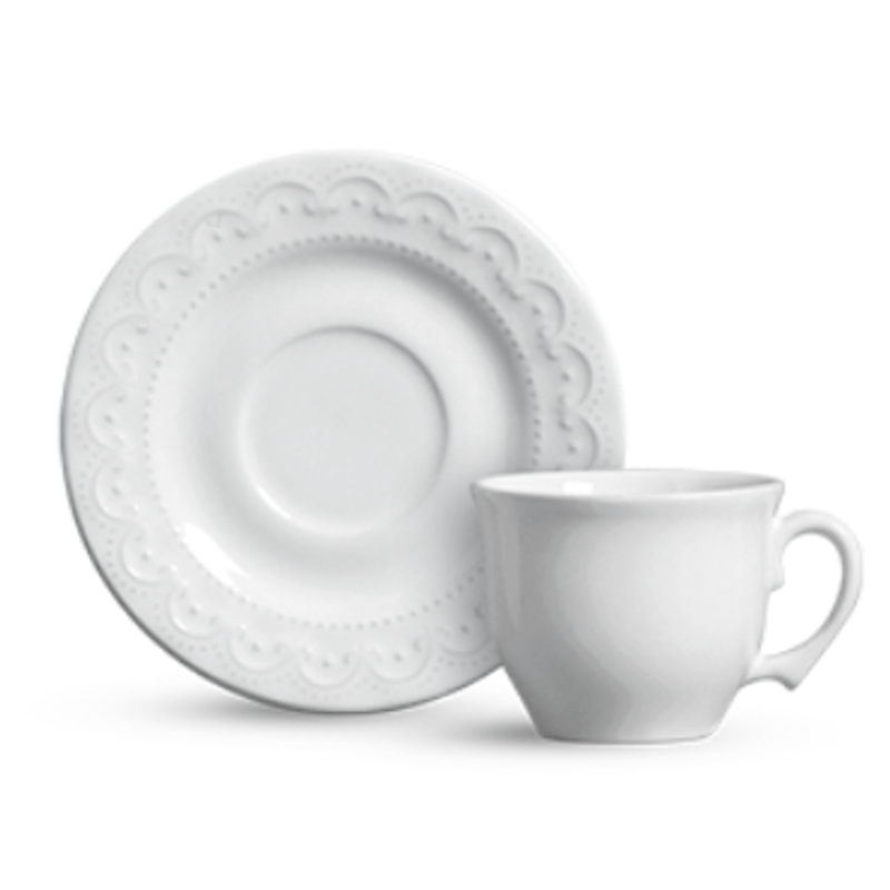 Xicara De Ceramica Com Pires Para Cha Princess Branco - Scalla