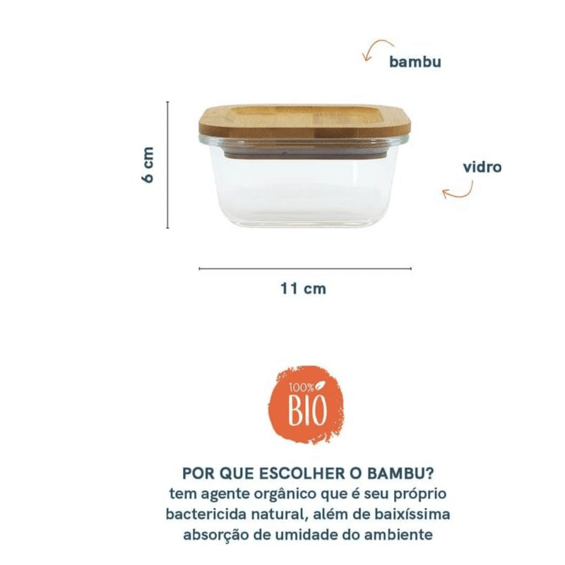 Pote Hermetico Oikos 320ml Vidro com Tampa de Bambu