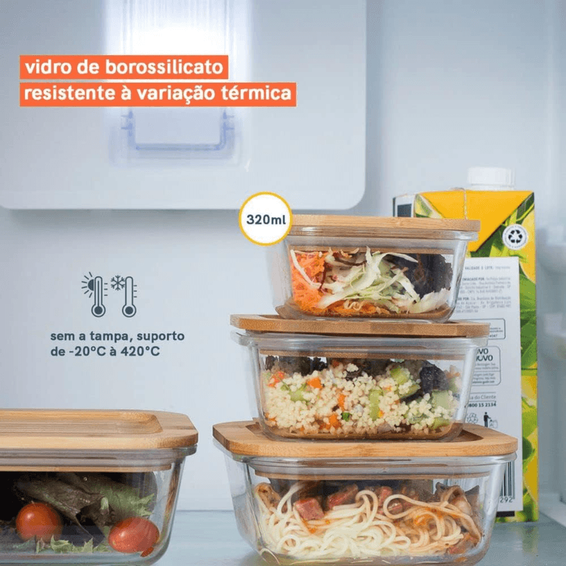 Pote Hermetico Oikos 320ml Vidro com Tampa de Bambu