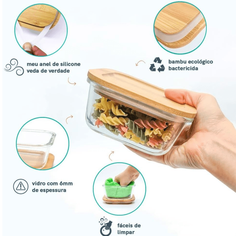 Pote Hermetico Oikos 520ml Vidro com Tampa de Bambu