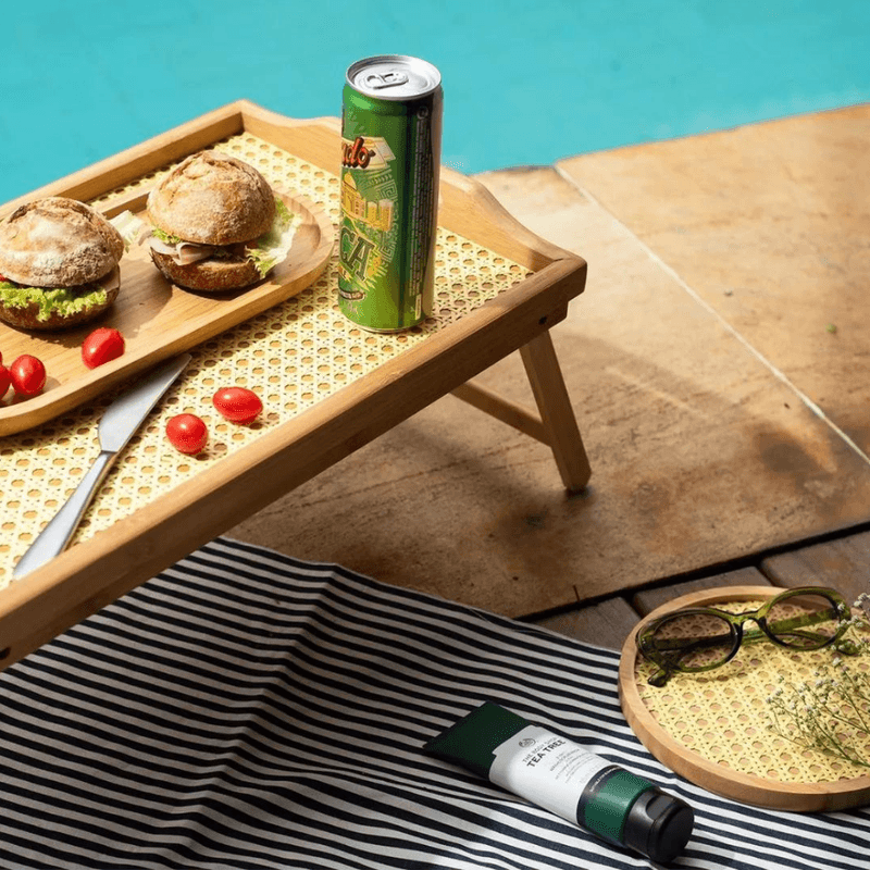 Bandeja Grande Com Pes Dobraveis De Bambu Palhinha 50cm - Oikos