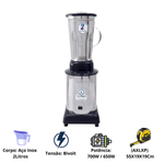 Liquidificador Industrial 2 Litros Baixa Rotacao Aco Inox Colombo