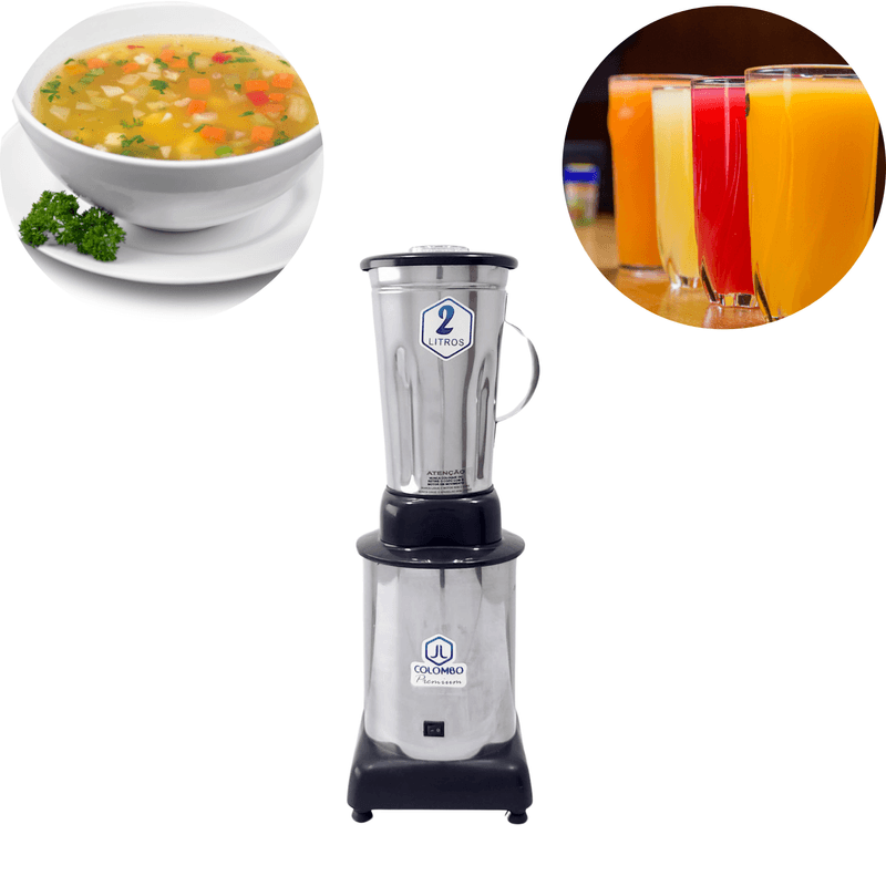 Liquidificador Industrial 2 Litros Baixa Rotacao Aco Inox Colombo