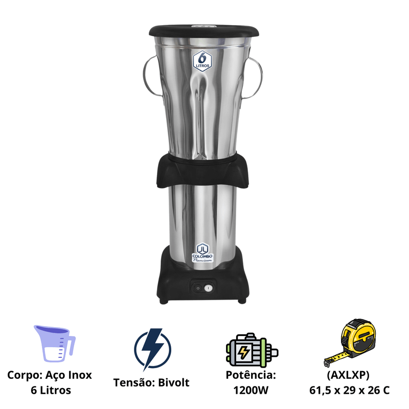 Liquidificador Industrial 6 Litros Baixa Rotacao Aco Inox Colombo