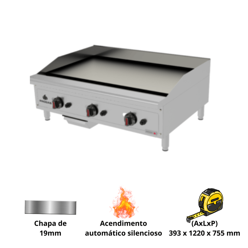 -Chapa Profissional a Gas 120Cm PRO-120 CH 19mm Progas