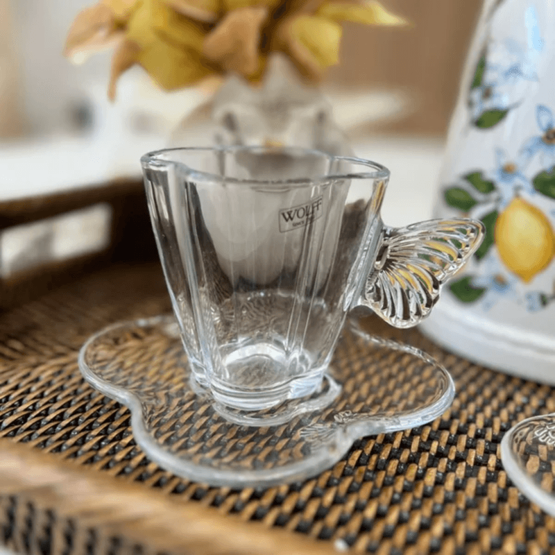 Conjunto 4 Xicaras Cha Vidro com Pires Butterfly 180ml Wolff