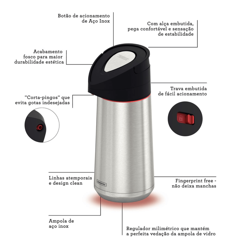 Garrafa Termica Tramontina Exata 2L Aco Ampola de Inox
