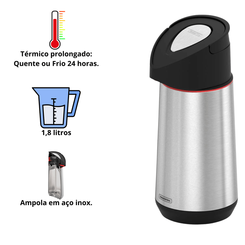 Garrafa Termica Tramontina Exata 1-8L Aco Ampola de Inox