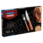 Jogo Churrasco 12 Pecas Tramontina Dynamic Inox Madeira Natural