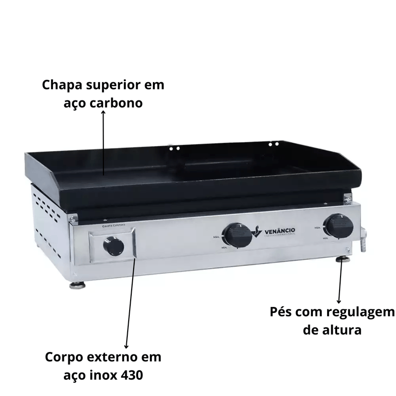 Chapa Industrial Deguste a Gas 80Cm Sem Prensa C80 Venancio