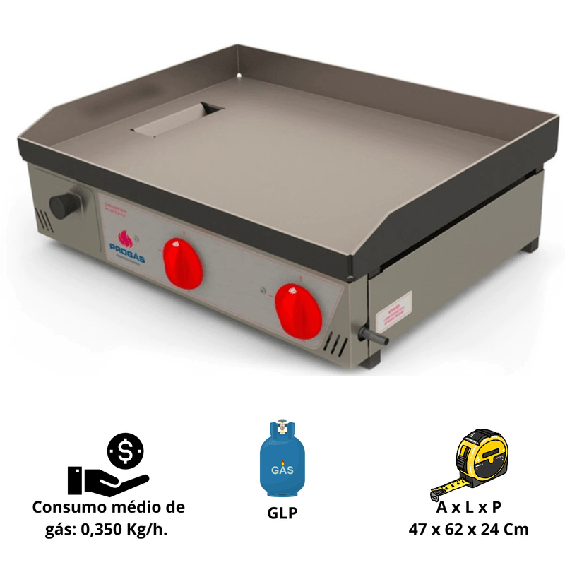 -Chapa Bifeteira a Gas 65cm Progas PR-650G Grelhados Perfeitos