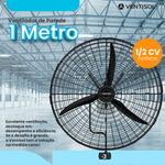 Ventilador de Parede Industrial 1M 1-2CV Preto 220V Alta Potencia