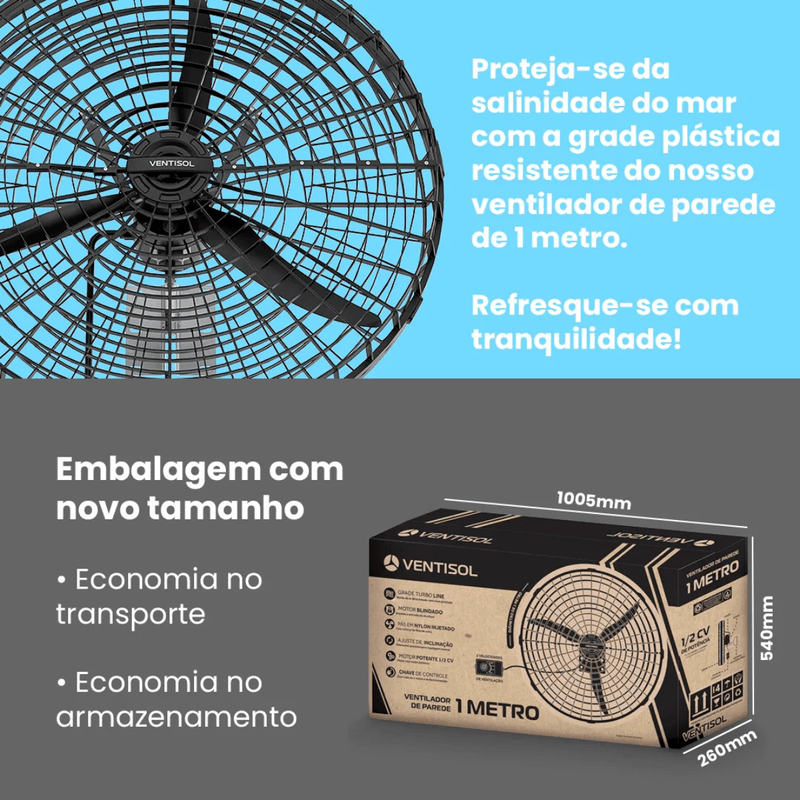 Ventilador de Parede Industrial 1M 1-2CV Preto 220V Alta Potencia