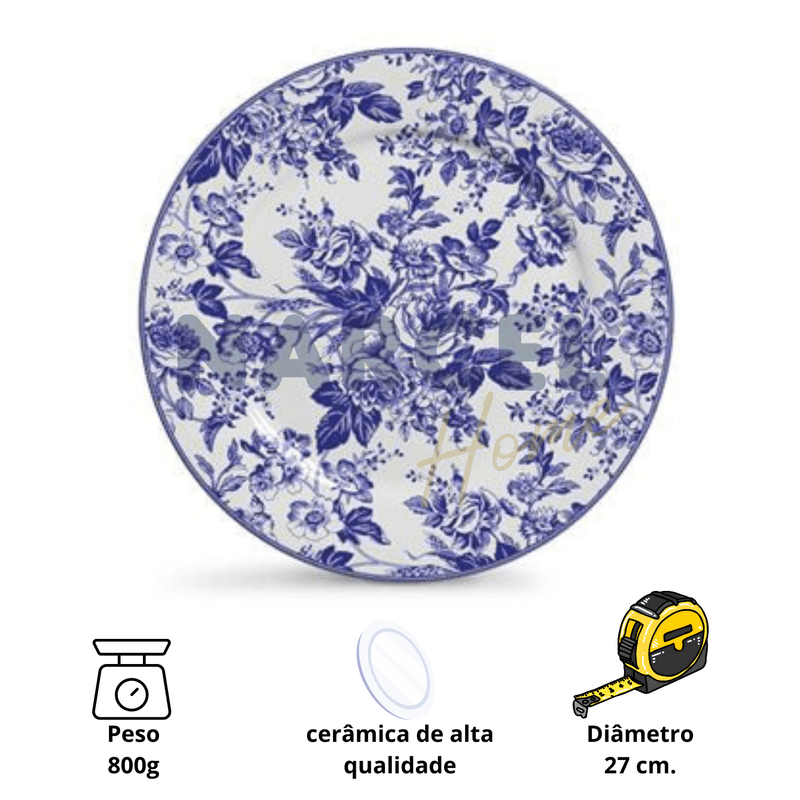 Conjunto 6 Pratos Rasos Blue Garden Elegancia a Mesa - Scalla