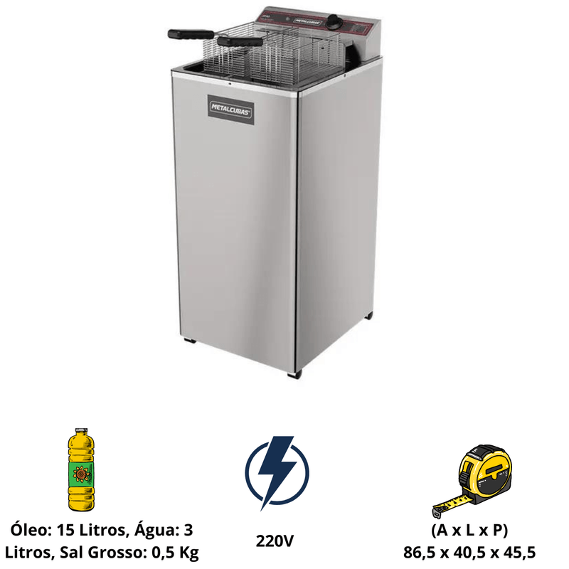 Fritadeira Eletrica Agua e Oleo 18 Litros 5500W GFAO18 Metalcubas