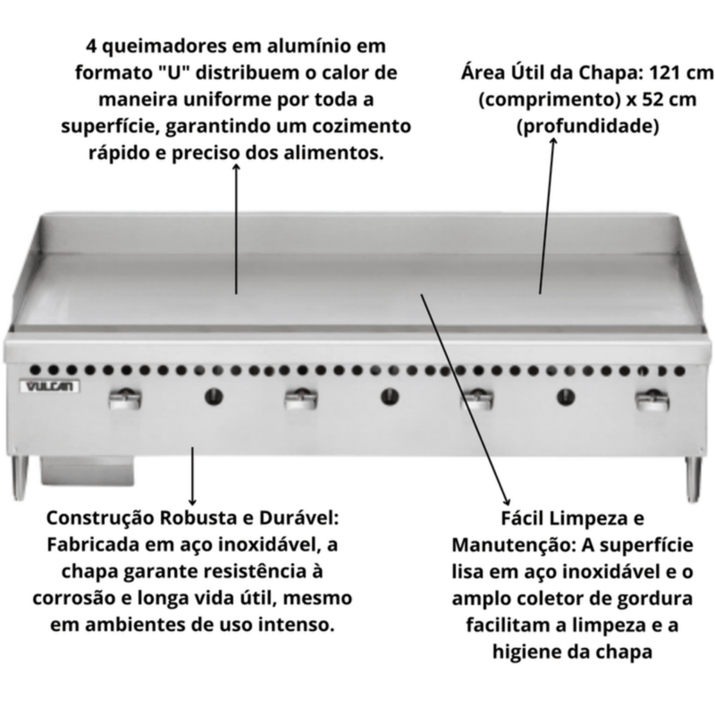 Chapa Bifeteira Profissional a Gas VCRG48 Vulcan - Hobart