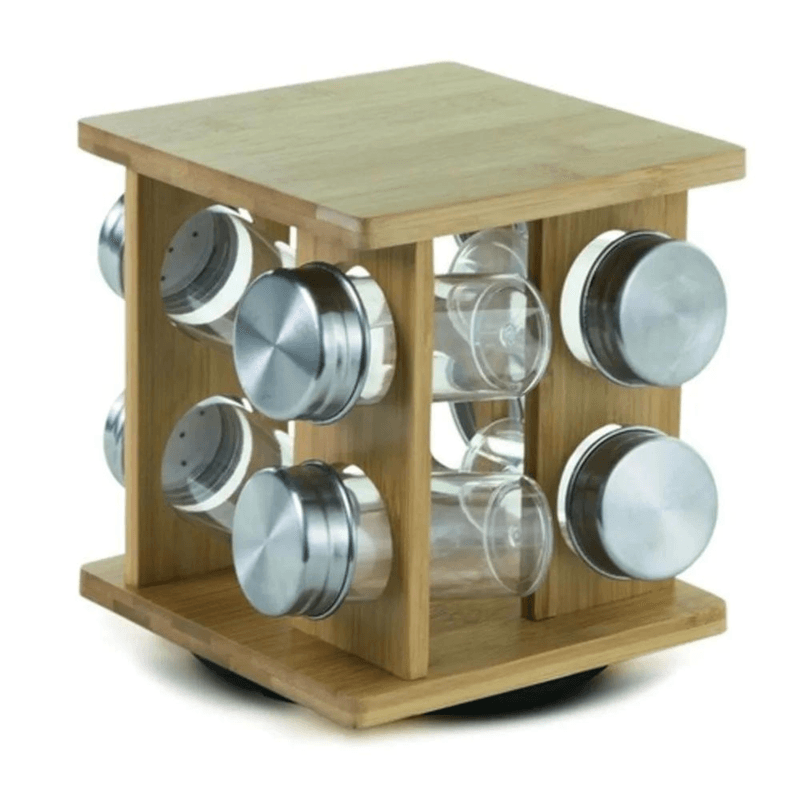 Porta Condimentos Giratorio 8 Pecas De Bambu - Mimo