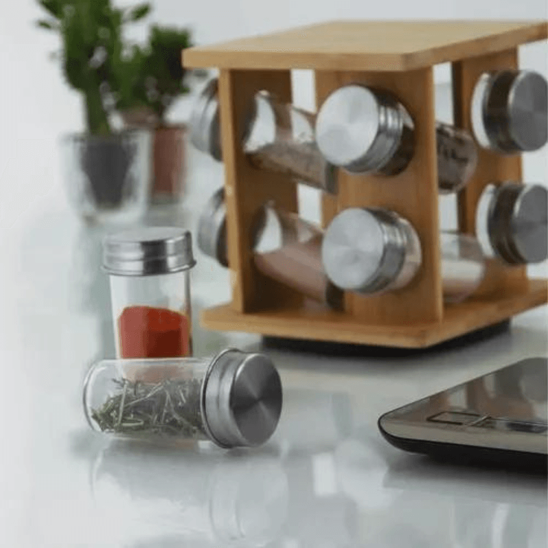 Porta Condimentos Giratorio 8 Pecas De Bambu - Mimo