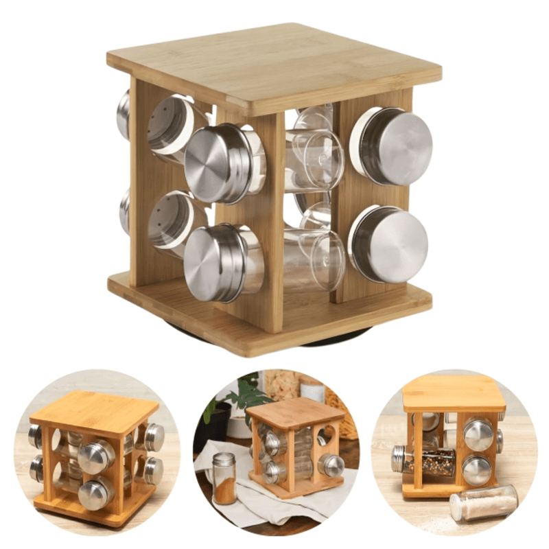 Porta Condimentos Giratorio 8 Pecas De Bambu - Mimo