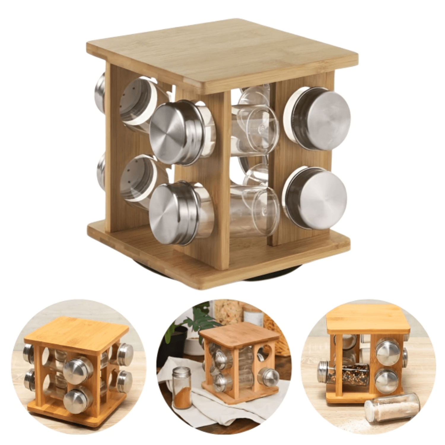 Porta Condimentos 8 Pçs Giratório Bambu Mimo - Narcel Home