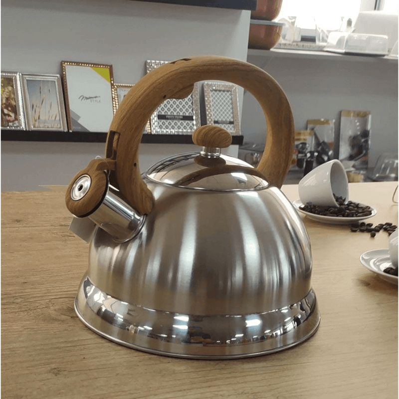 Chaleira De Inox Com Apito Alca Bambu 3 Litros Mimo Style