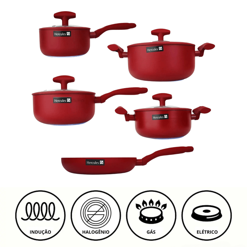 Jogo De Panelas Inducao 5 Pecas Vermelho - Hercules