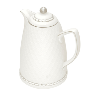 Garrafa Térmica De Porcelana Renda Branca/Prata 900ml - Rojemac