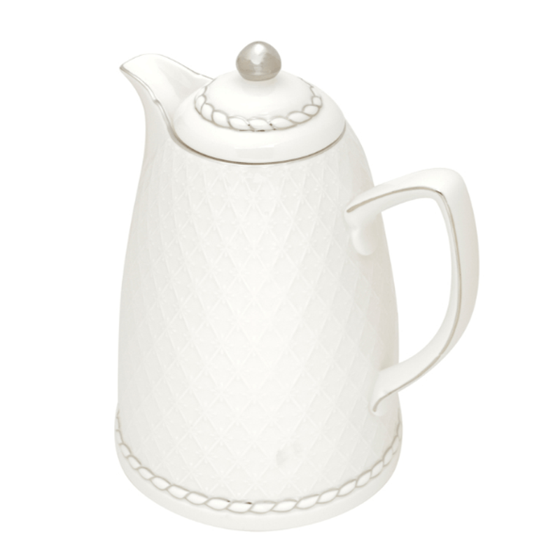 Garrafa Termica De Porcelana Renda Branca-Prata 900ml - Rojemac