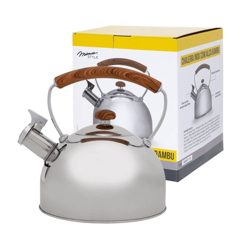 Chaleira De Inox Com Apito Alca Bambu 2-5 Litros - Mimo Style